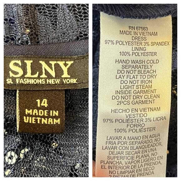 SLNY Jacket Dress 2 Piece Sheath Navy Blue Stretch Lace Women’s Plus Size 14 - Picture 13 of 15